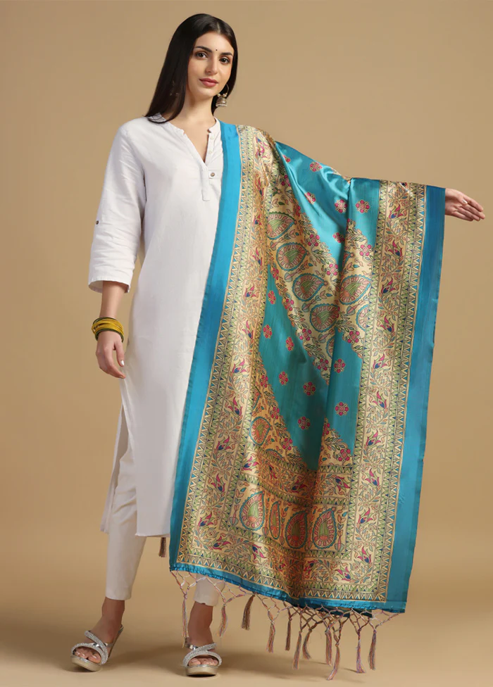 Sky Blue Banarasi Silk Dupatta