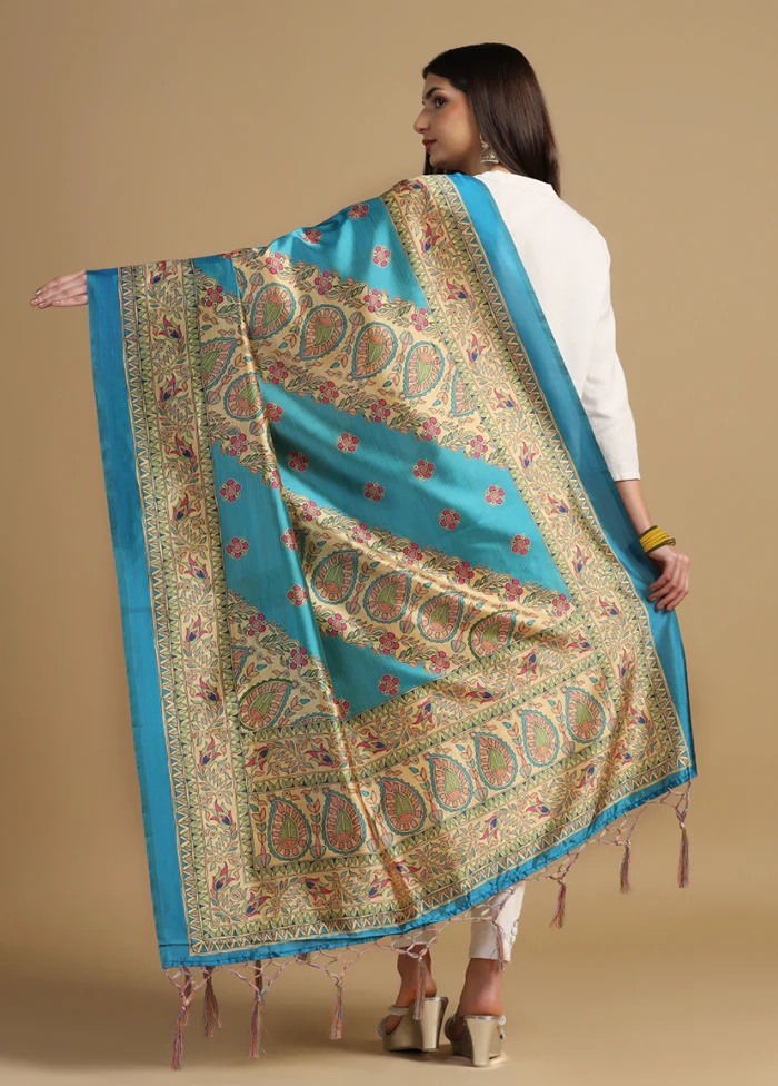 Sky Blue Banarasi Silk Dupatta - Image 2