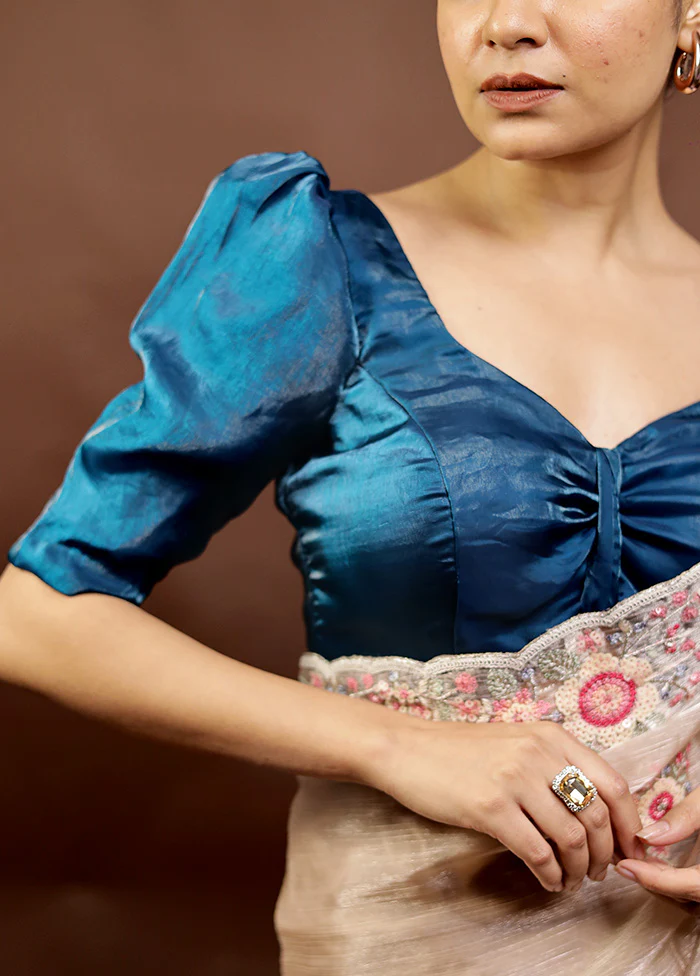 Teal Green Tissue Designer Blouse - Image 3