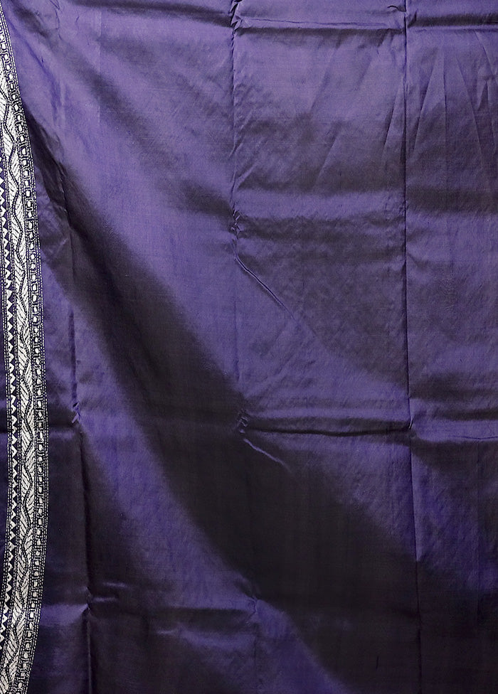 Violet Handloom Kantha Stitch Pure Silk Saree With Blouse Piece - Image 5