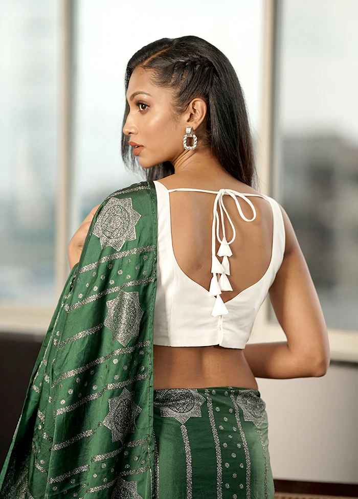 White Blended Silk Designer Blouse - Image 2