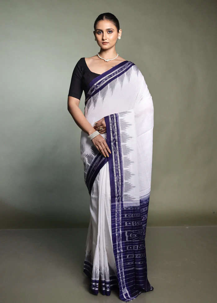 White Bomkai Silk Saree Without Blouse Piece - Image 2