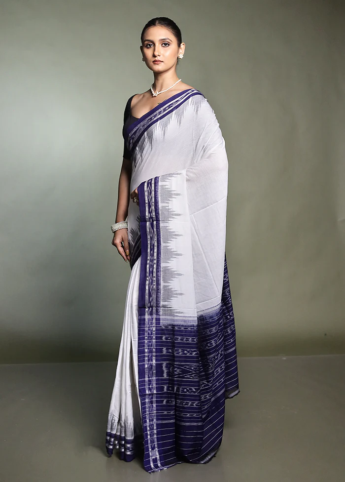 White Bomkai Silk Saree Without Blouse Piece - Image 4