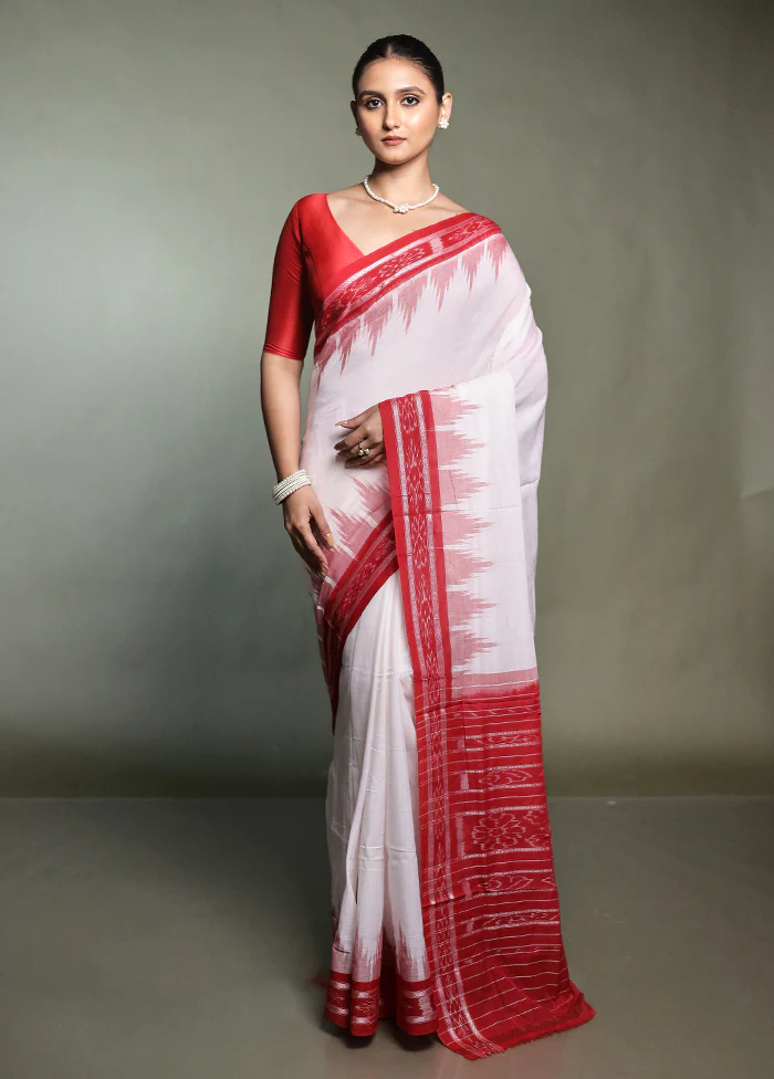 White Bomkai Silk Saree Without Blouse Piece - Image 2