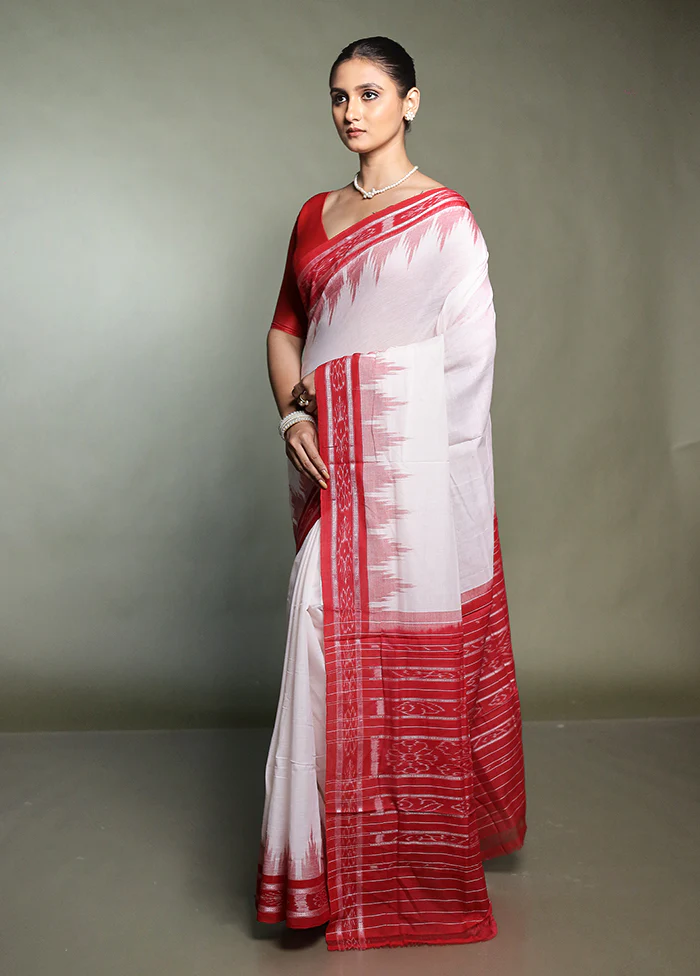 White Bomkai Silk Saree Without Blouse Piece - Image 4
