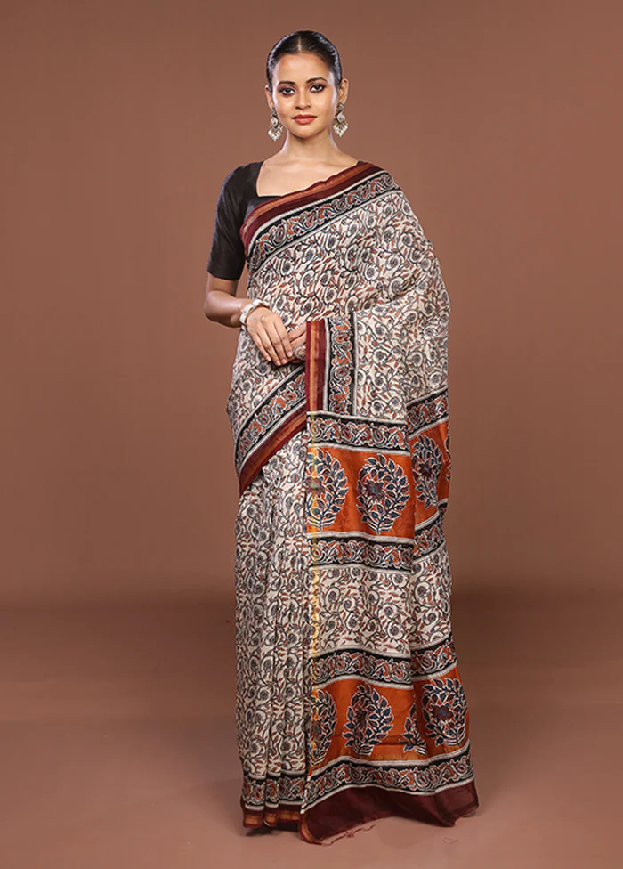 White Chanderi Silk Saree With Blouse Piece - Image 2