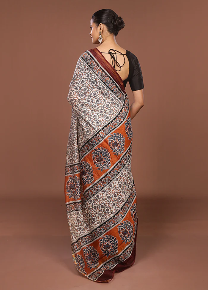White Chanderi Silk Saree With Blouse Piece - Image 3