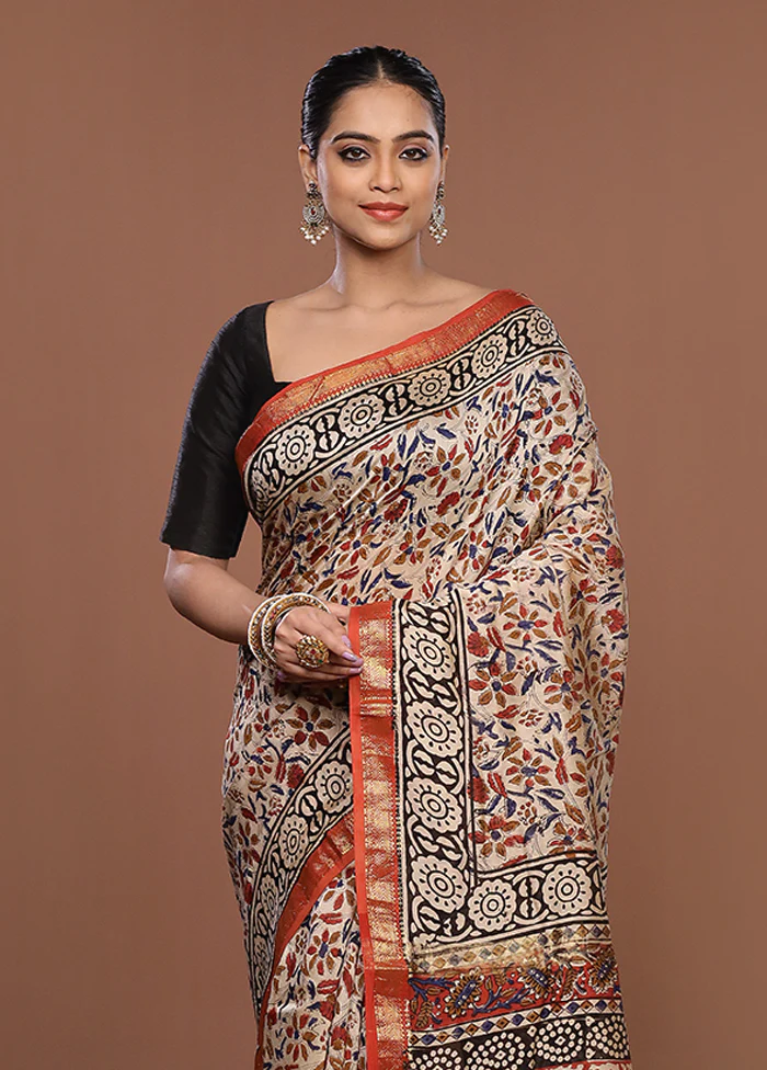White Chanderi Silk Saree With Blouse Piece