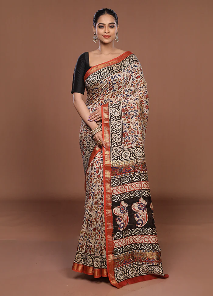 White Chanderi Silk Saree With Blouse Piece - Image 2