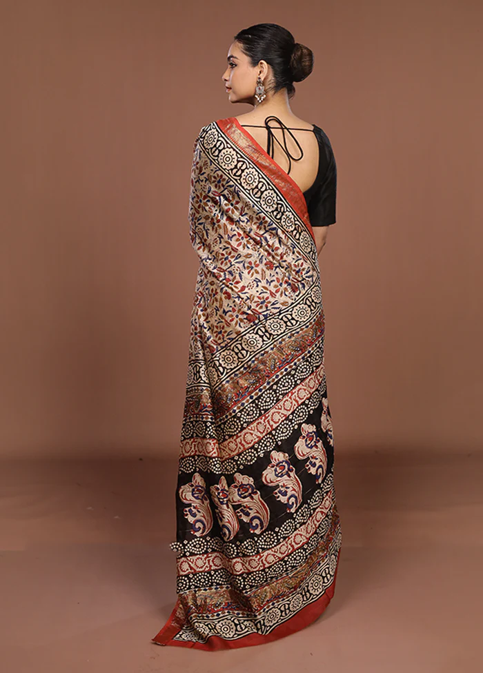 White Chanderi Silk Saree With Blouse Piece - Image 3