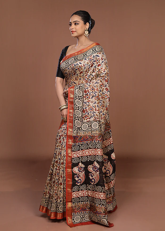 White Chanderi Silk Saree With Blouse Piece - Image 4