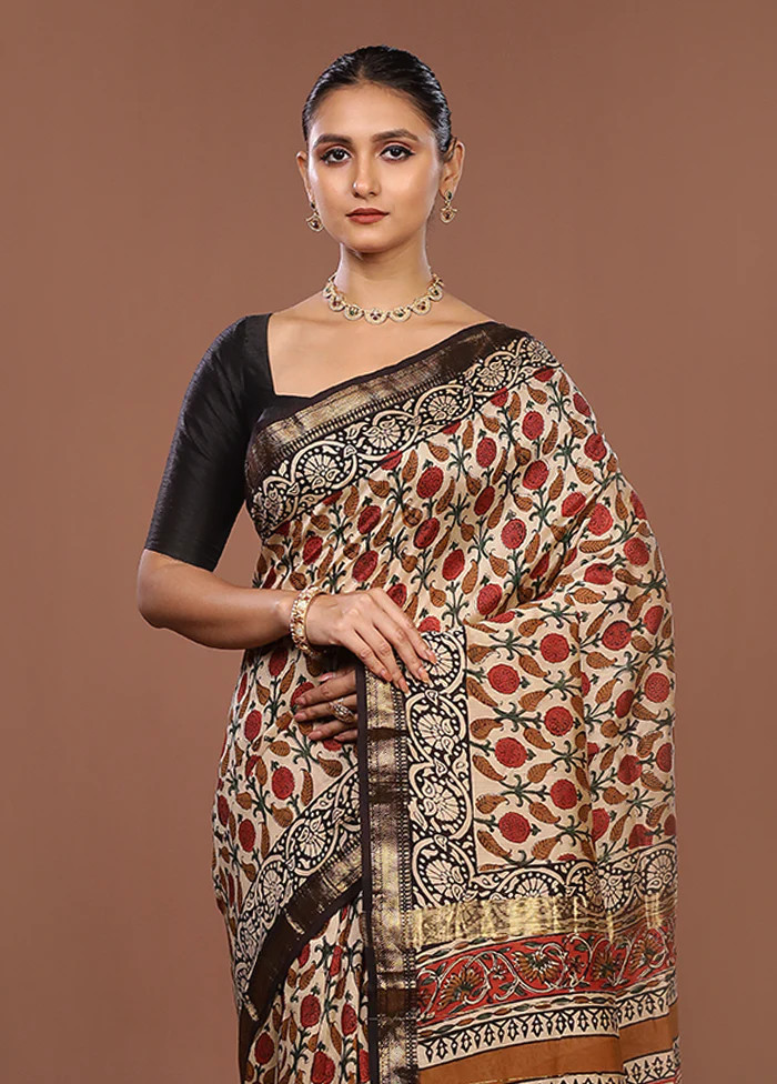 White Chanderi Silk Saree With Blouse Piece