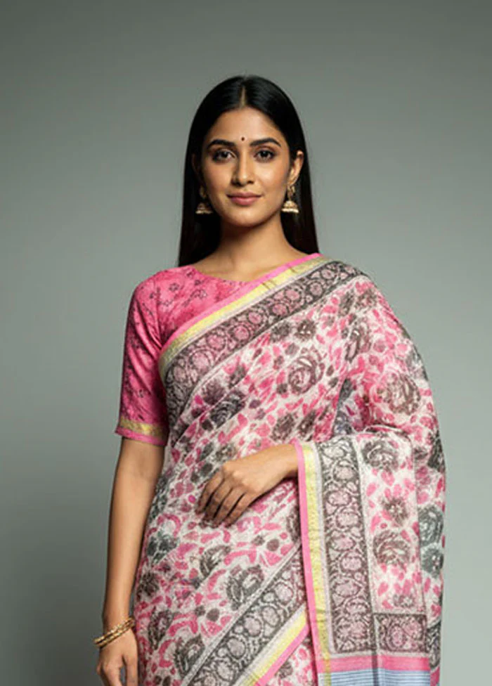 White Chanderi Silk Saree With Blouse Piece - Image 2