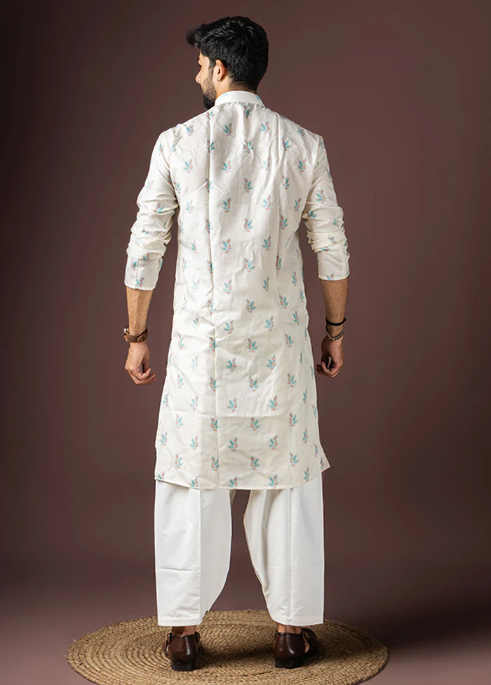 White Cotton Kurta & Pajama Set - Image 3