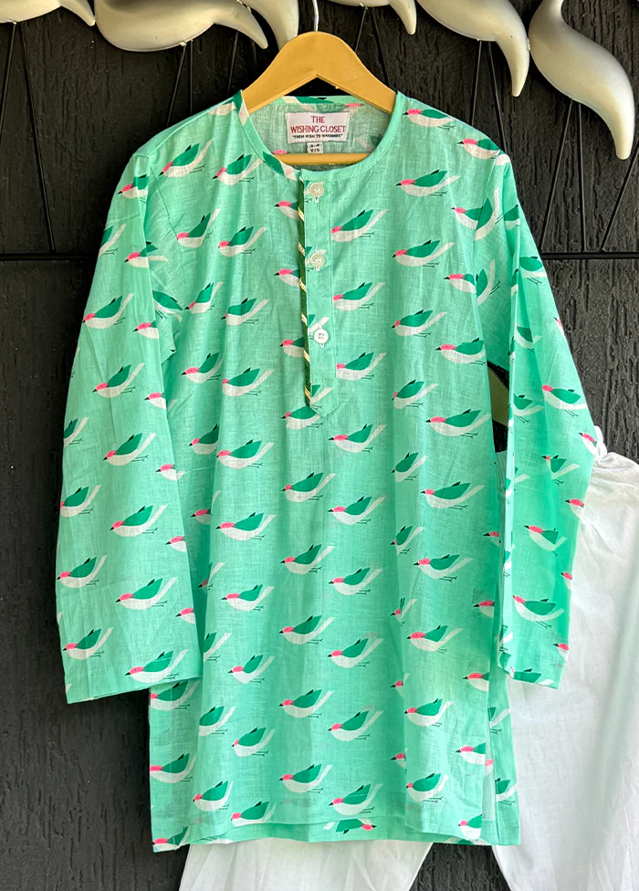 Green cotton Kurta & Pajama Set - Image 2