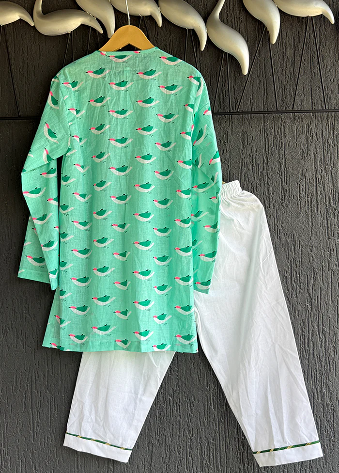Green cotton Kurta & Pajama Set - Image 3