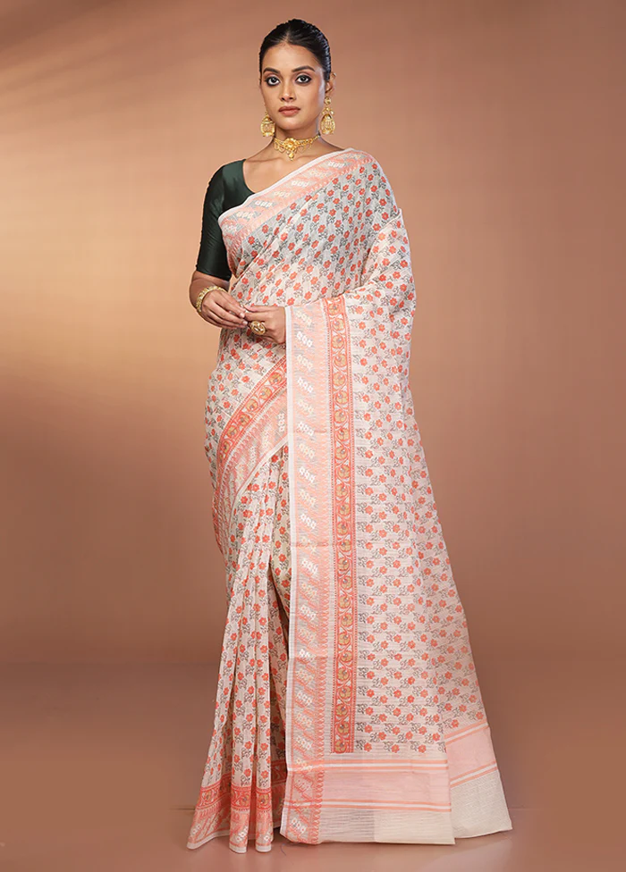 White Cotton Saree With Blouse Piece - Image 2