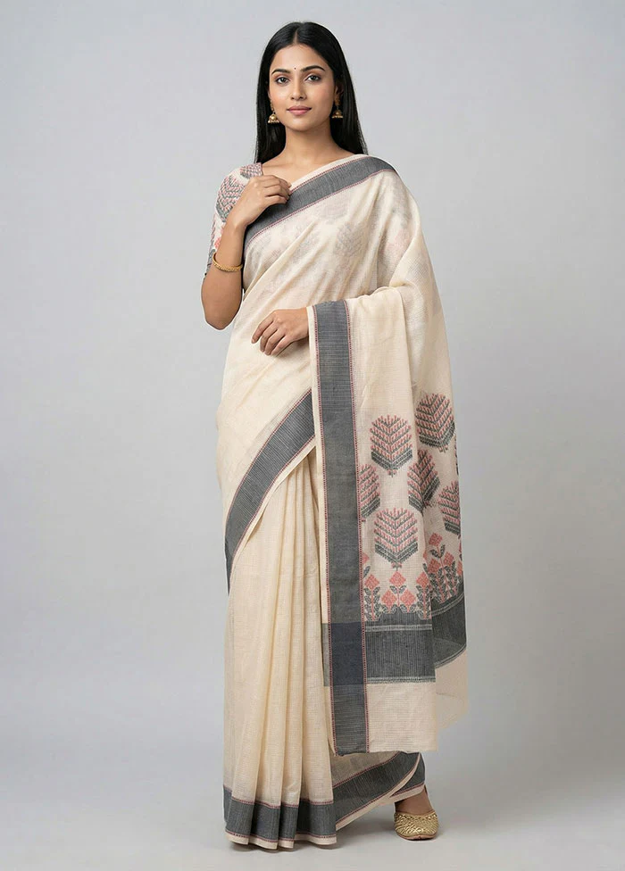White Cotton Saree With Blouse Piece