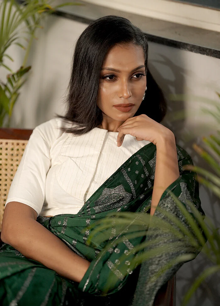 White Cotton Silk Designer Blouse - Image 3