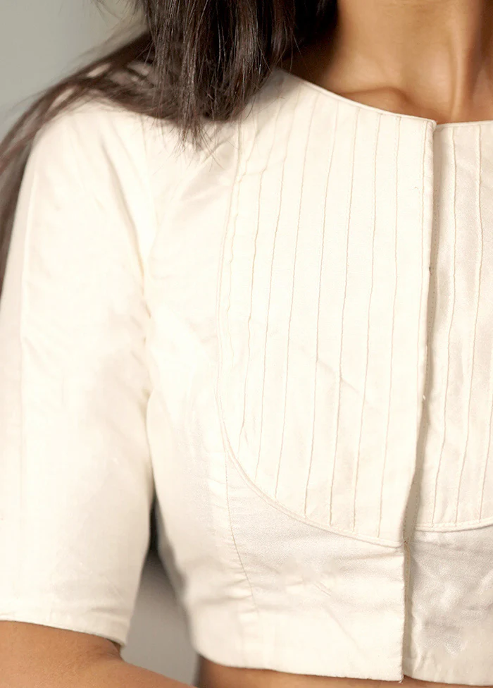 White Cotton Silk Designer Blouse - Image 4