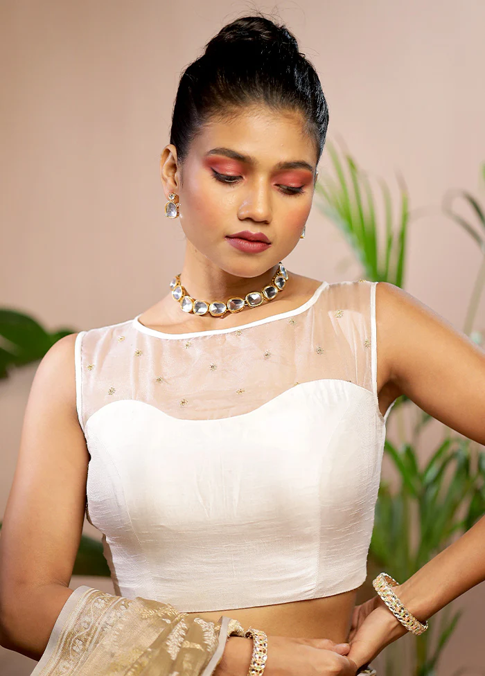 White Dola Silk Designer Blouse - Image 3