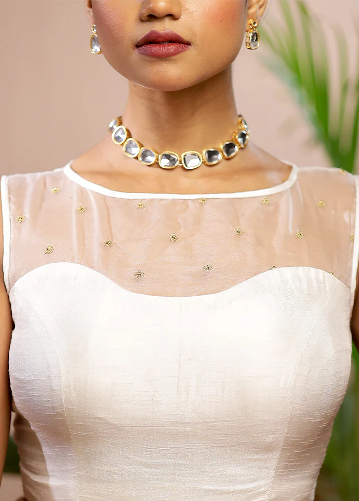 White Dola Silk Designer Blouse - Image 4