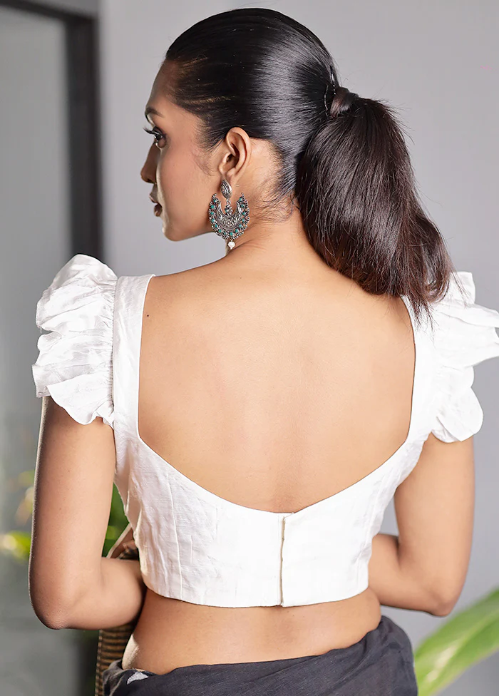 White Dola Silk Designer Blouse - Image 2