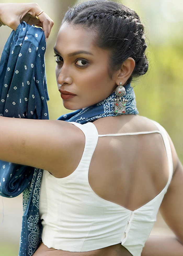 White Dupion Silk Designer Blouse - Image 2