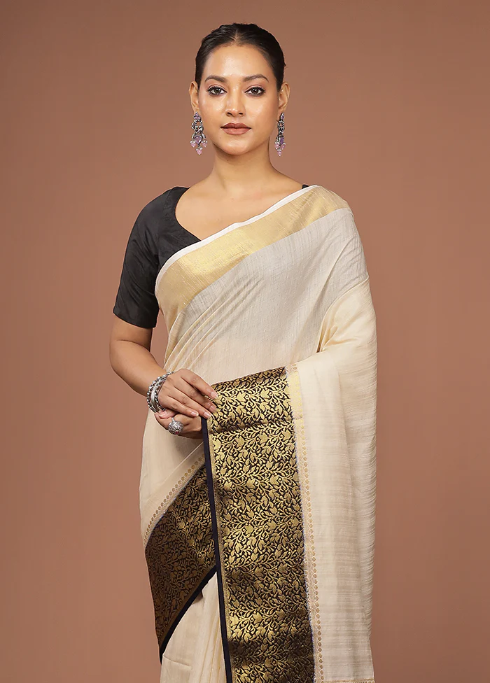 White Dupion Silk Saree With Blouse Piece