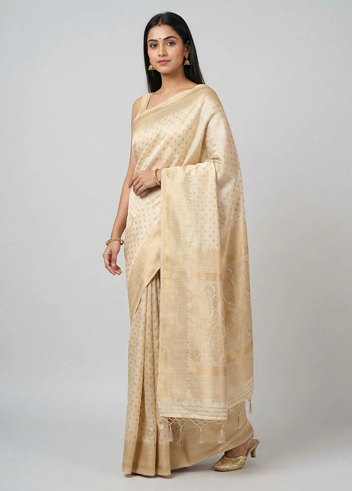 White Dupion Silk Saree With Blouse Piece