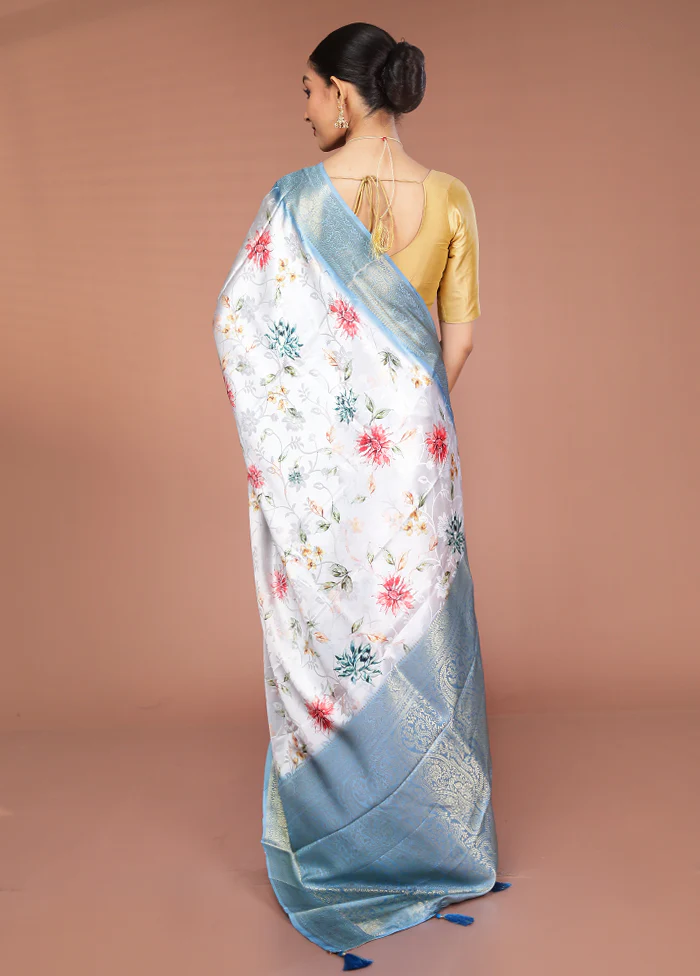White Dupion Silk Saree With Blouse Piece - Image 3