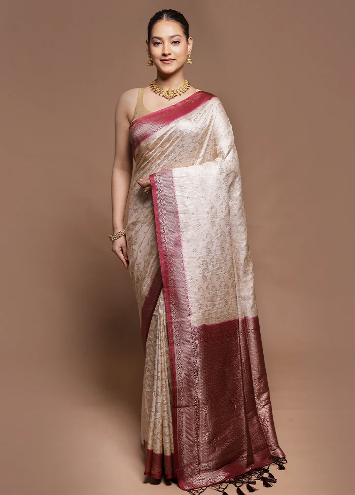 White Dupion Silk Saree With Blouse Piece