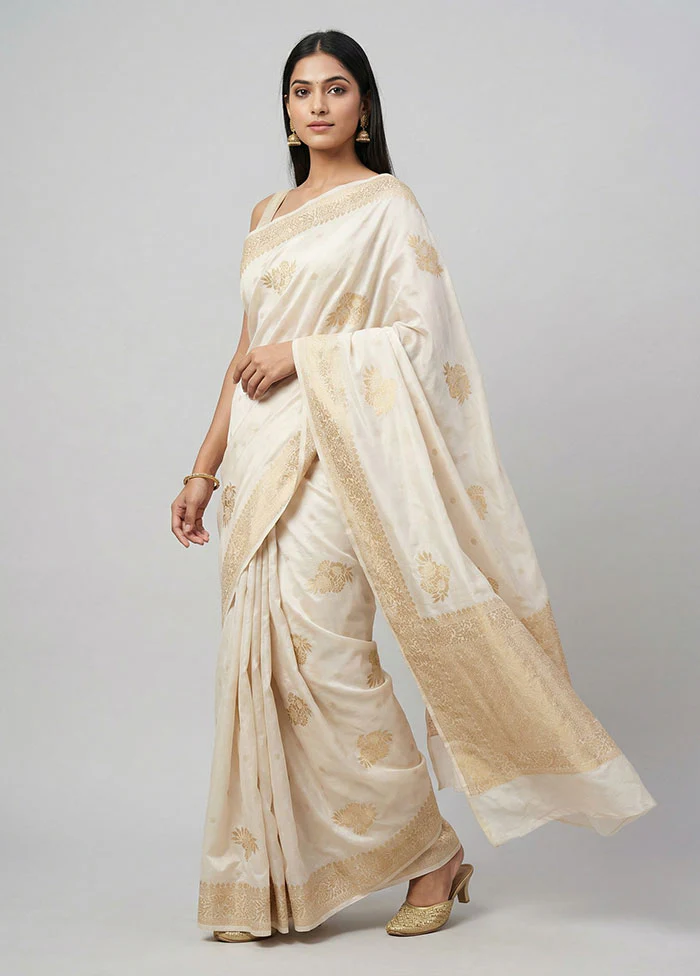 White Dupion Silk Saree With Blouse Piece