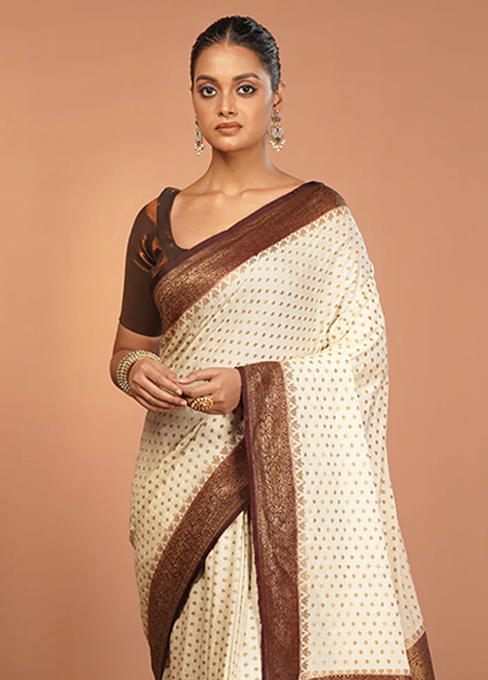 White Dupion Silk Saree With Blouse Piece