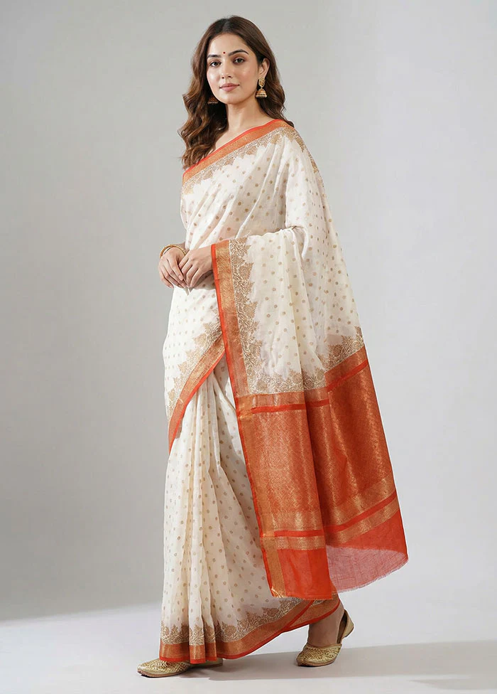 White Dupion Silk Saree With Blouse Piece