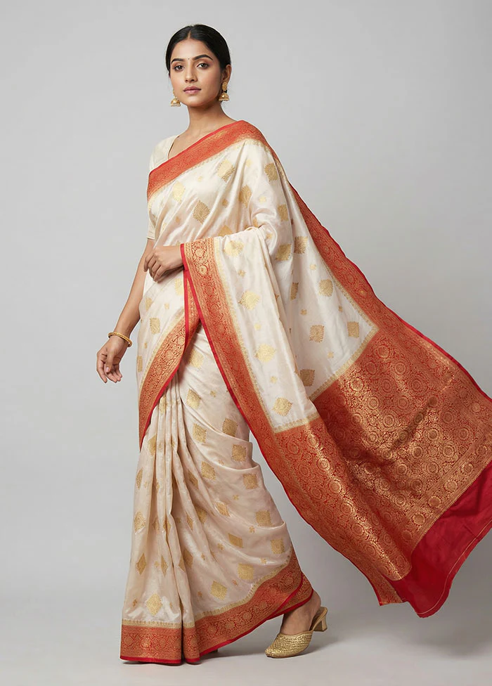 White Dupion Silk Saree With Blouse Piece