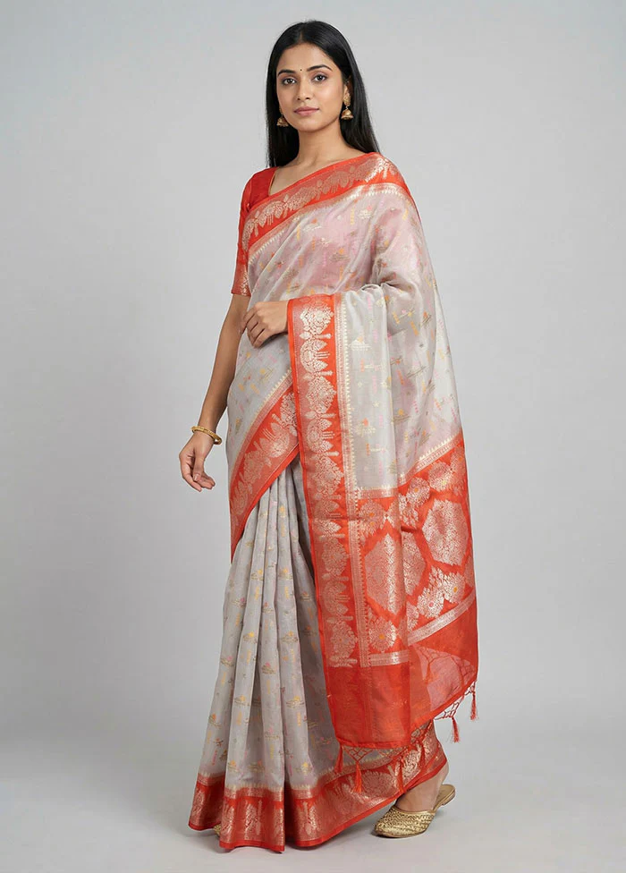 White Dupion Silk Saree With Blouse Piece
