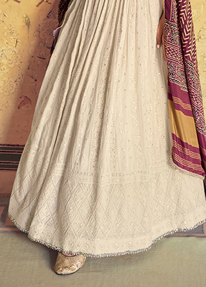 White Embroidery Work Georgette Anarkali Suits - Image 3