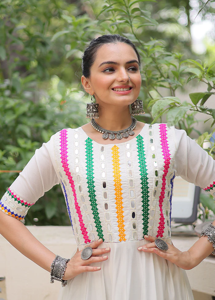 White Embroidery Work Silk Gown - Image 2