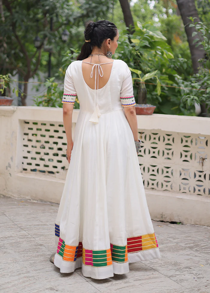 White Embroidery Work Silk Gown - Image 3