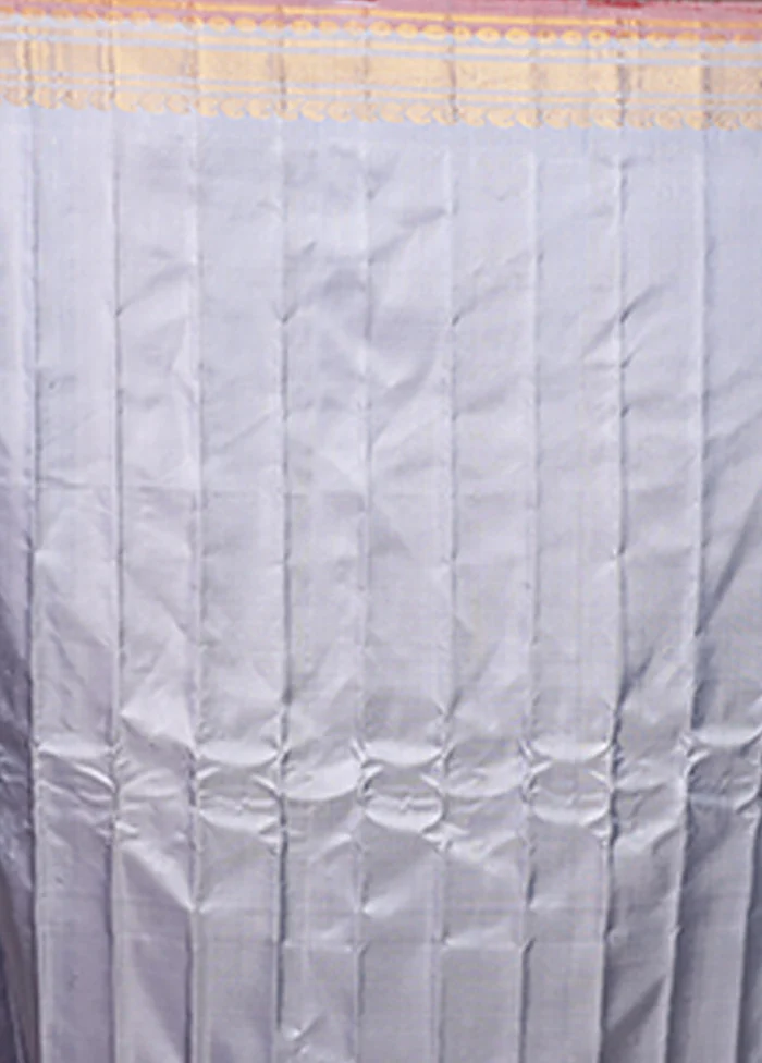 White Gadwal Pure Silk Saree Without Blouse Piece - Image 5