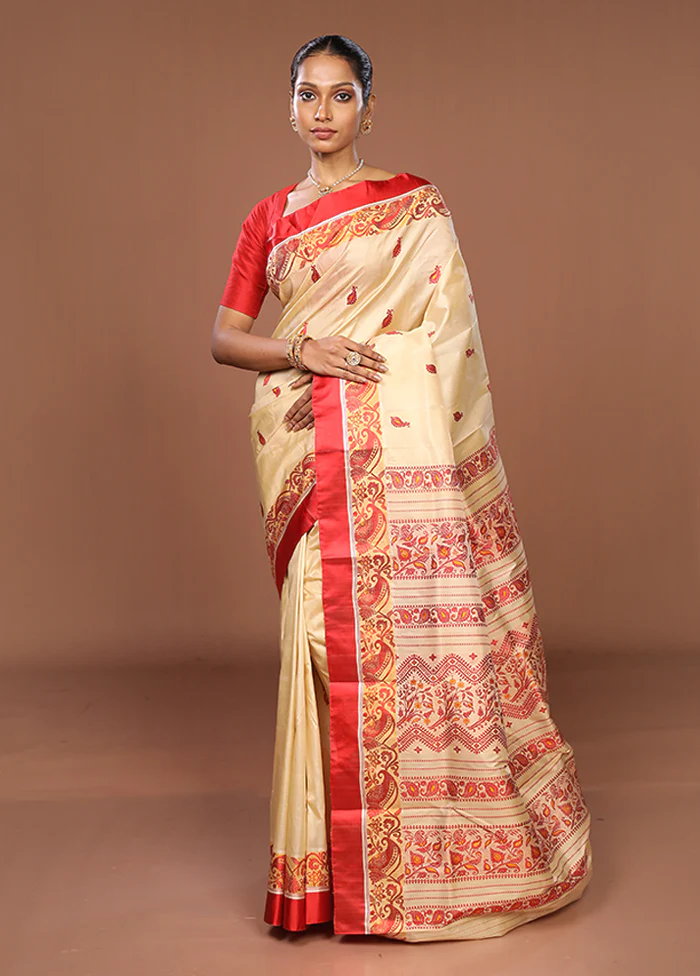 Cream Garad Pure Silk Saree Without Blouse Piece - Image 2