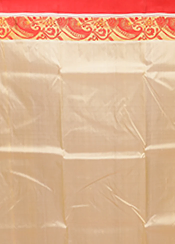 Cream Garad Pure Silk Saree Without Blouse Piece - Image 5
