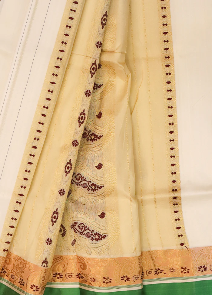 White Garad Pure Silk Saree Without Blouse Piece - Image 2