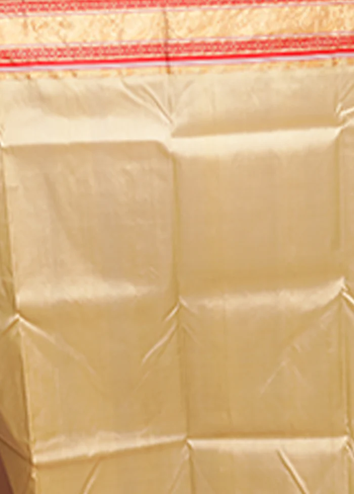 White Garad Pure Silk Saree Without Blouse Piece - Image 5