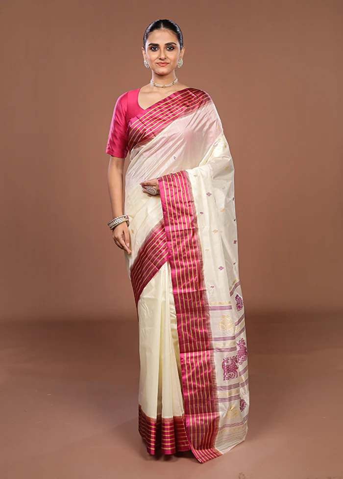 White Garad Silk Saree Without Blouse Piece - Image 2