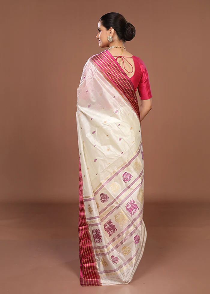 White Garad Silk Saree Without Blouse Piece - Image 3