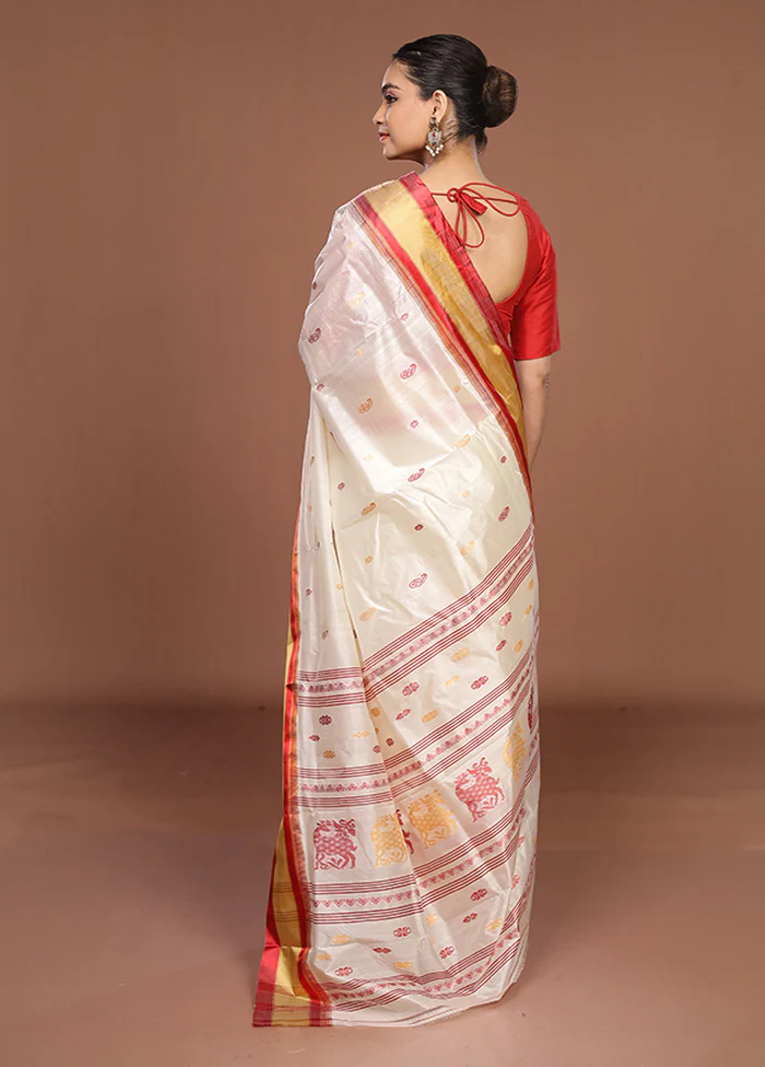 White Garad Silk Saree Without Blouse Piece - Image 3