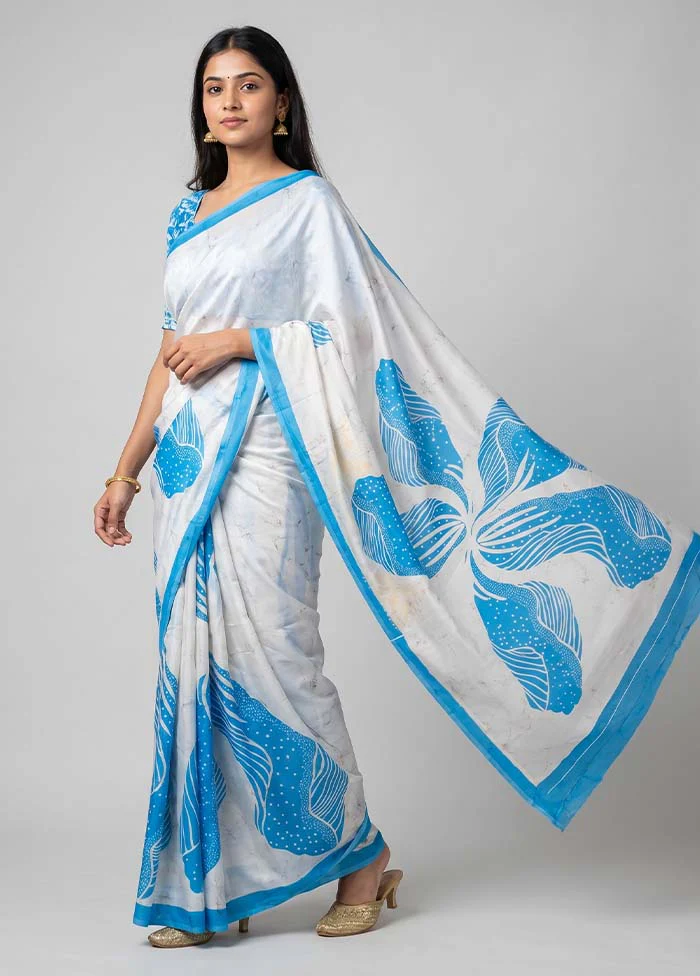 White Georgette Saree With Blouse Piece