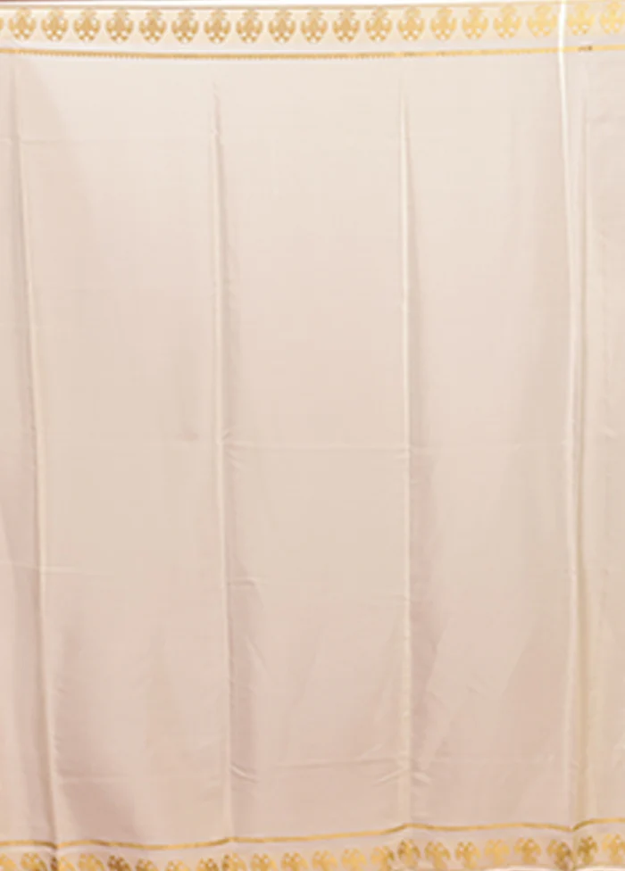 White Handloom Kanchipuram Pure Silk Saree With Blouse Piece - Image 5